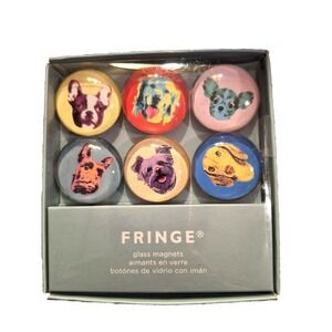 Fringe Set of 6 Glass Magnets with Assorted Dogs Faces New in Box